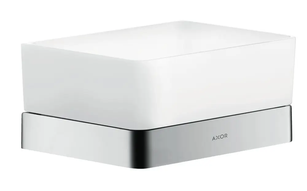 Waschbeckenablage mit rechteckiger, weißer Oberfläche und glänzendem Metallfuß. Produkt von AXOR, geeignet für moderne Badezimmergestaltung.